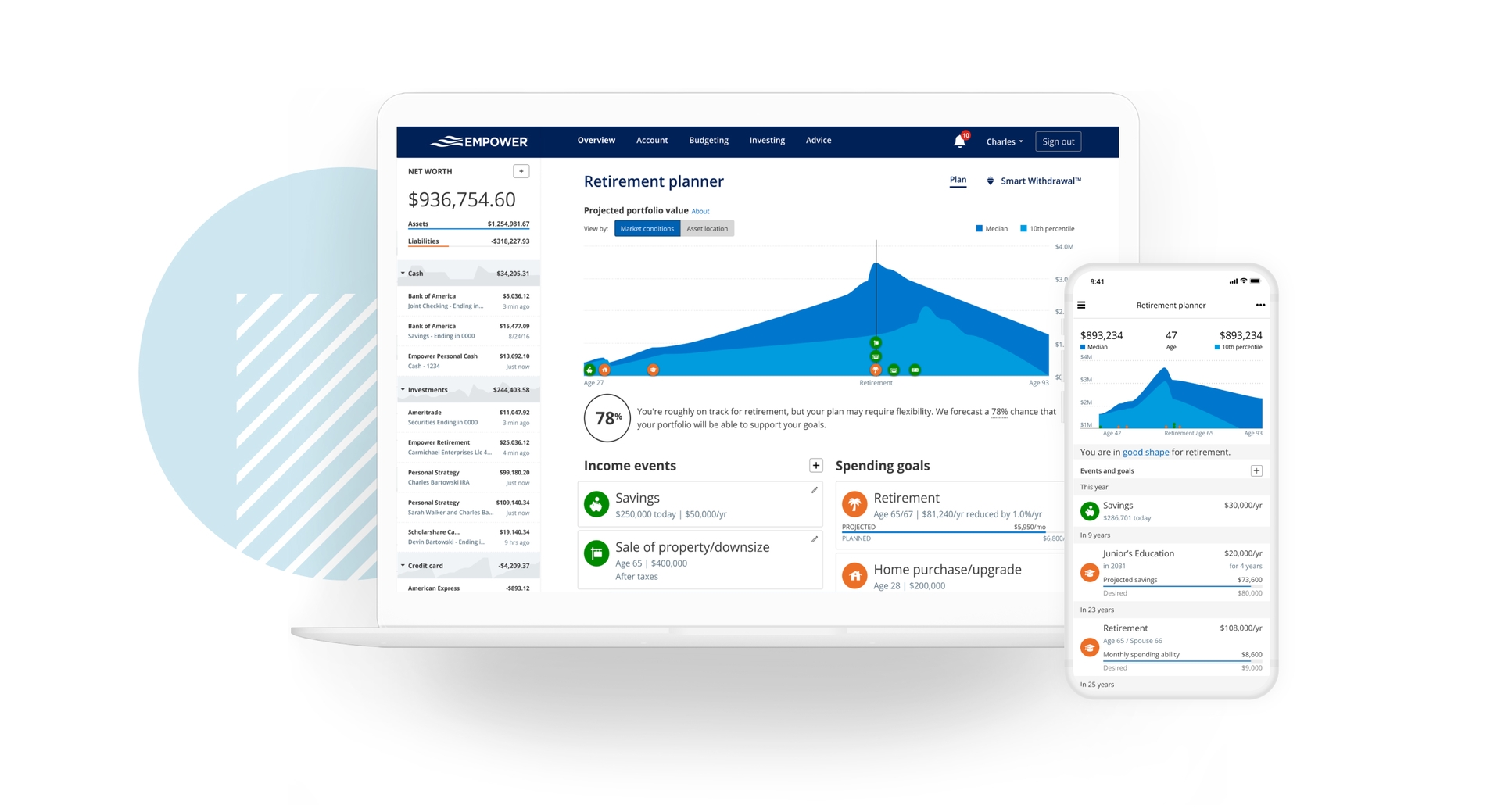 Retirement planner desktop and mobile